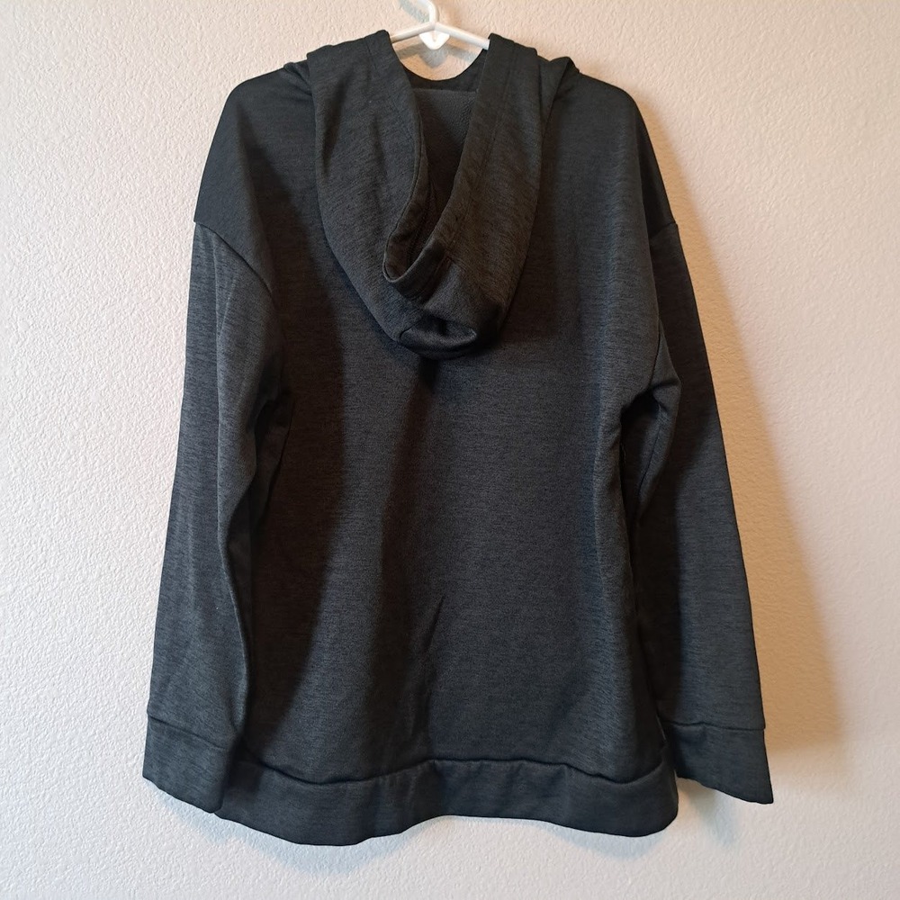 Adidas Girl Hoodie Charcoal Grey Pink Blue Gradient Logo Sweatshirt Size M 10/12 - Picture 4 of 5